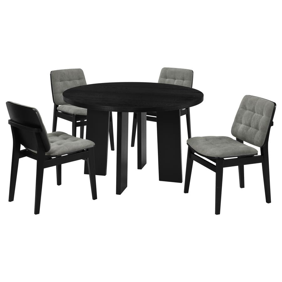Strouse 5-piece Dining Set with Grey Tufted Chairs Black