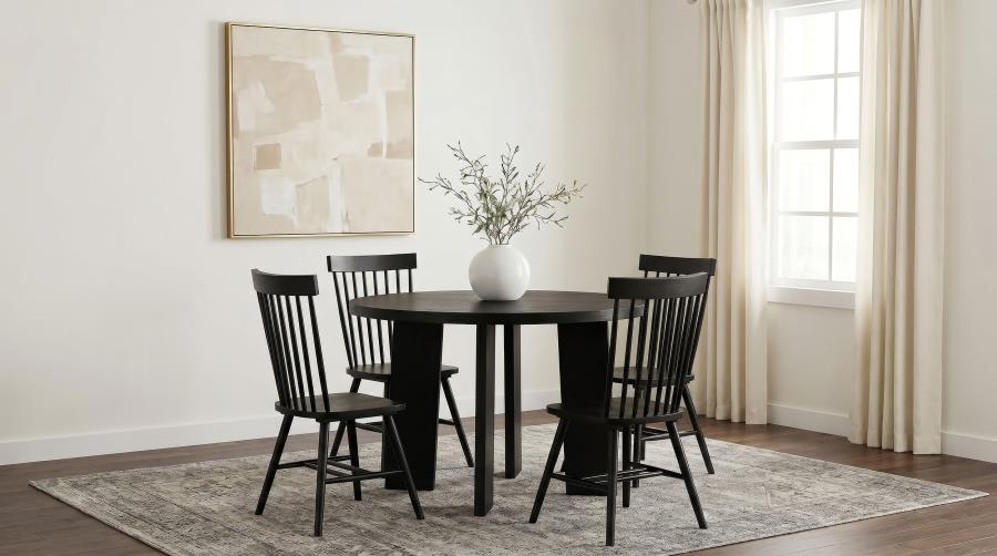 Strouse 5-piece Dining Set with High Back Windsor Chairs Black