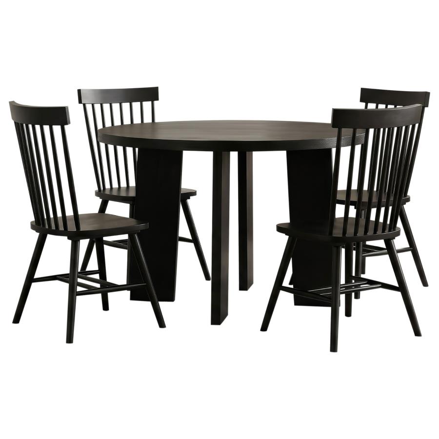 Strouse 5-piece Dining Set with High Back Windsor Chairs Black