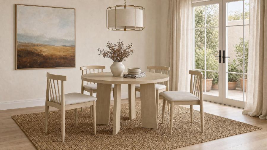 Strouse 5-piece Dining Set with Upholstered Seat Chairs Natural Oak