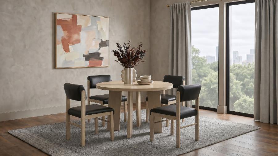 Strouse 5-piece Dining Set with Faux Leather Chairs Natural Oak
