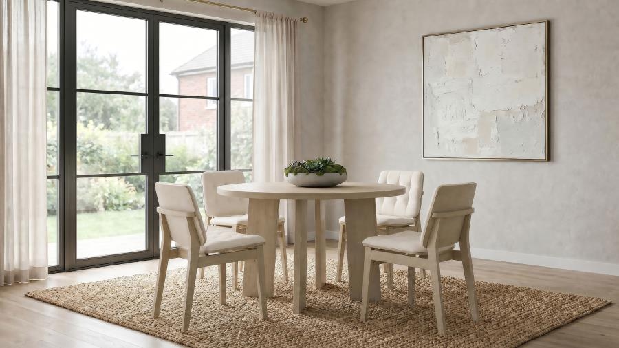 Strouse 5-piece Dining Set with Cream Tufted Chairs Natural Oak