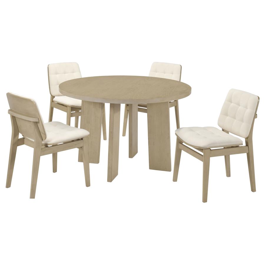 Strouse 5-piece Dining Set with Cream Tufted Chairs Natural Oak