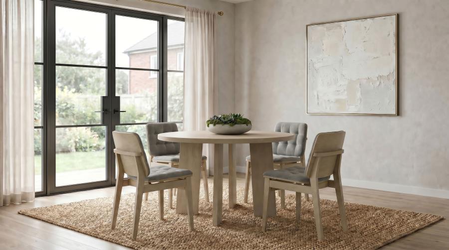 Strouse 5-piece Dining Set with Grey Tufted Chairs Natural Oak