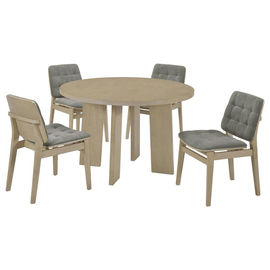 Strouse 5-piece Dining Set with Grey Tufted Chairs Natural Oak
