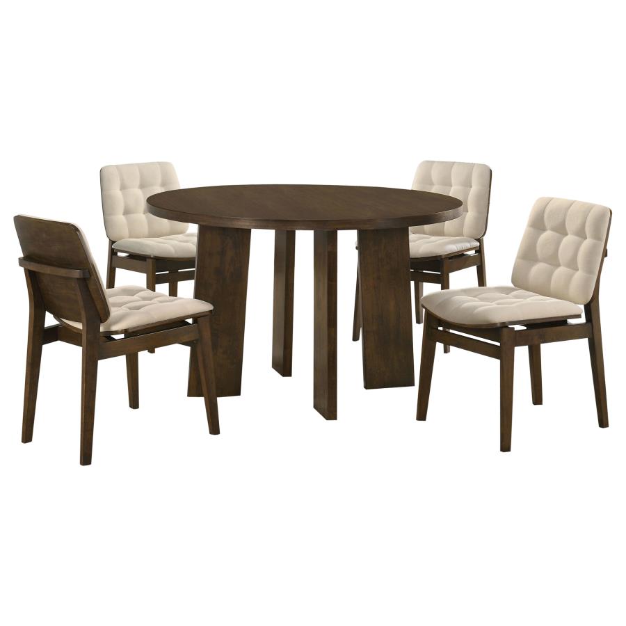 Strouse 5-piece Dining Set with Cream Tufted Chairs Walnut