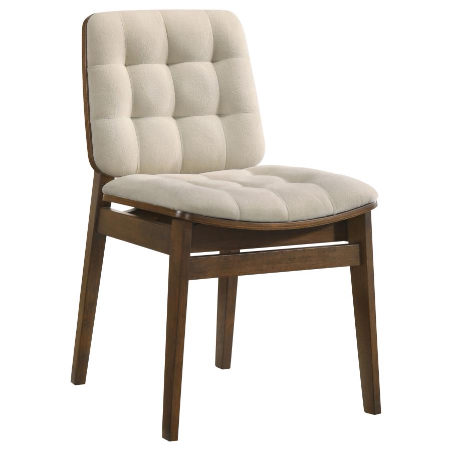 Strouse 5-piece Dining Set with Cream Tufted Chairs Walnut