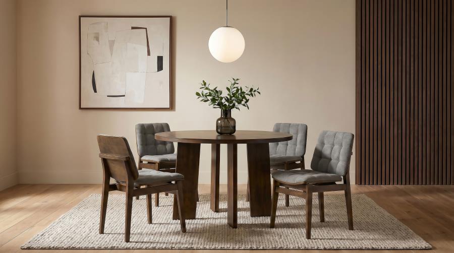 Strouse 5-piece Dining Set with Grey Tufted Chairs Walnut