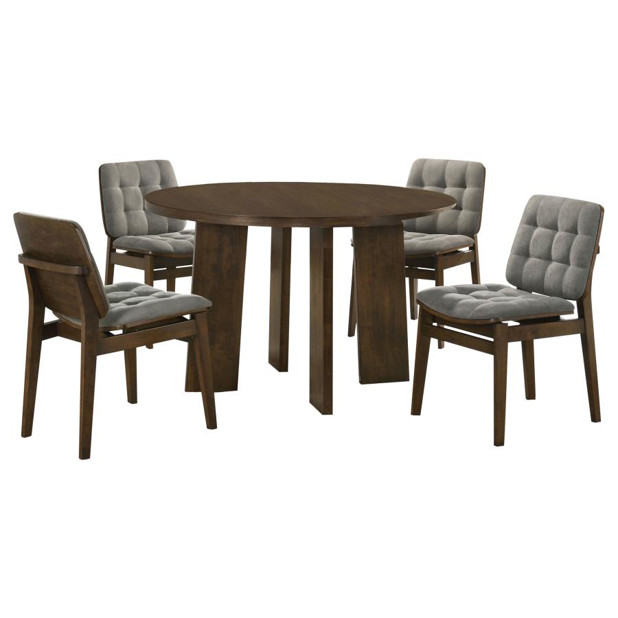 Strouse 5-piece Dining Set with Grey Tufted Chairs Walnut