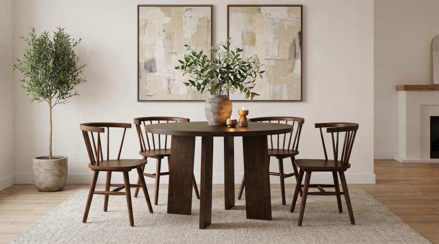 Strouse 5-piece Dining Set with Open Back Windsor Chairs Walnut