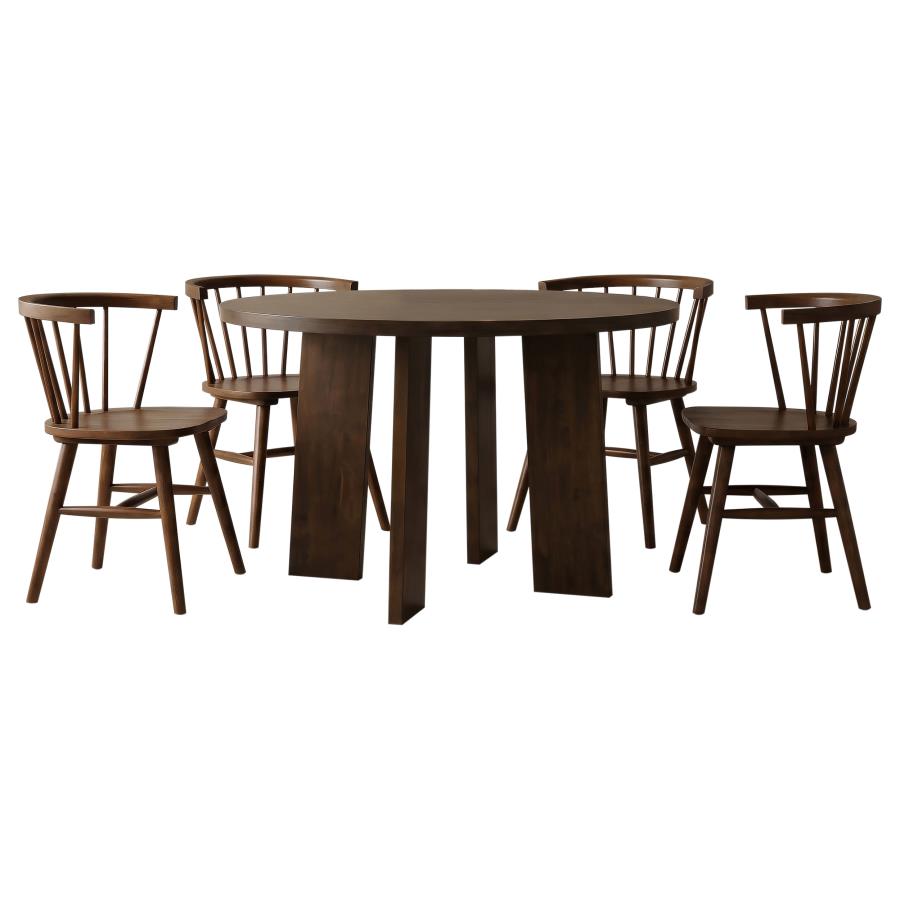Strouse 5-piece Dining Set with Open Back Windsor Chairs Walnut
