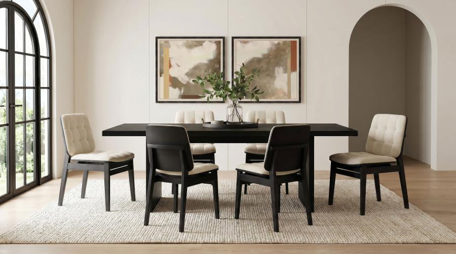 Decker 7-piece 82-inch Dining Set with Cream Tufted Chairs Black