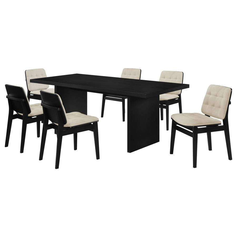 Decker 7-piece 82-inch Dining Set with Cream Tufted Chairs Black