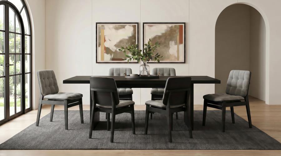 Decker 7-piece 82-inch Dining Set with Grey Tufted Chairs Black