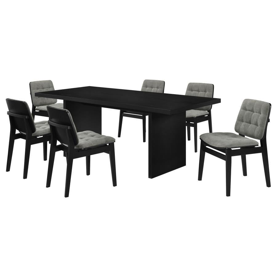 Decker 7-piece 82-inch Dining Set with Grey Tufted Chairs Black