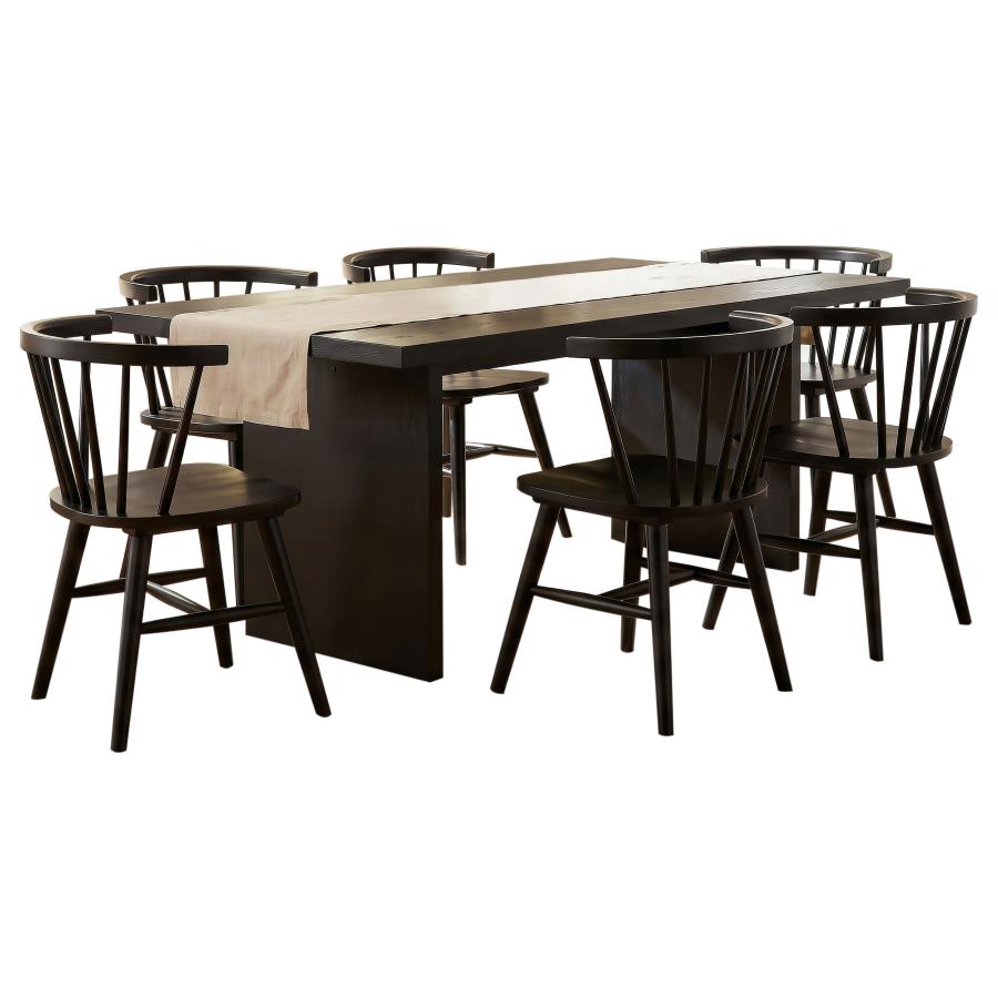 Decker 7-piece 82-inch Dining Set with Open Back Windsor Chairs Black