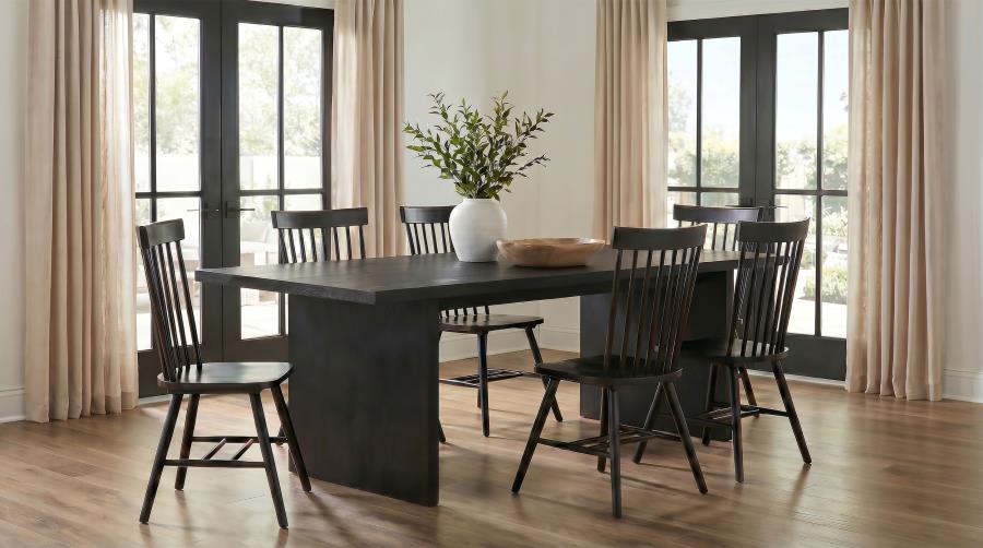 Decker 7-piece 82-inch Dining Set with High Back Windsor Chairs Black