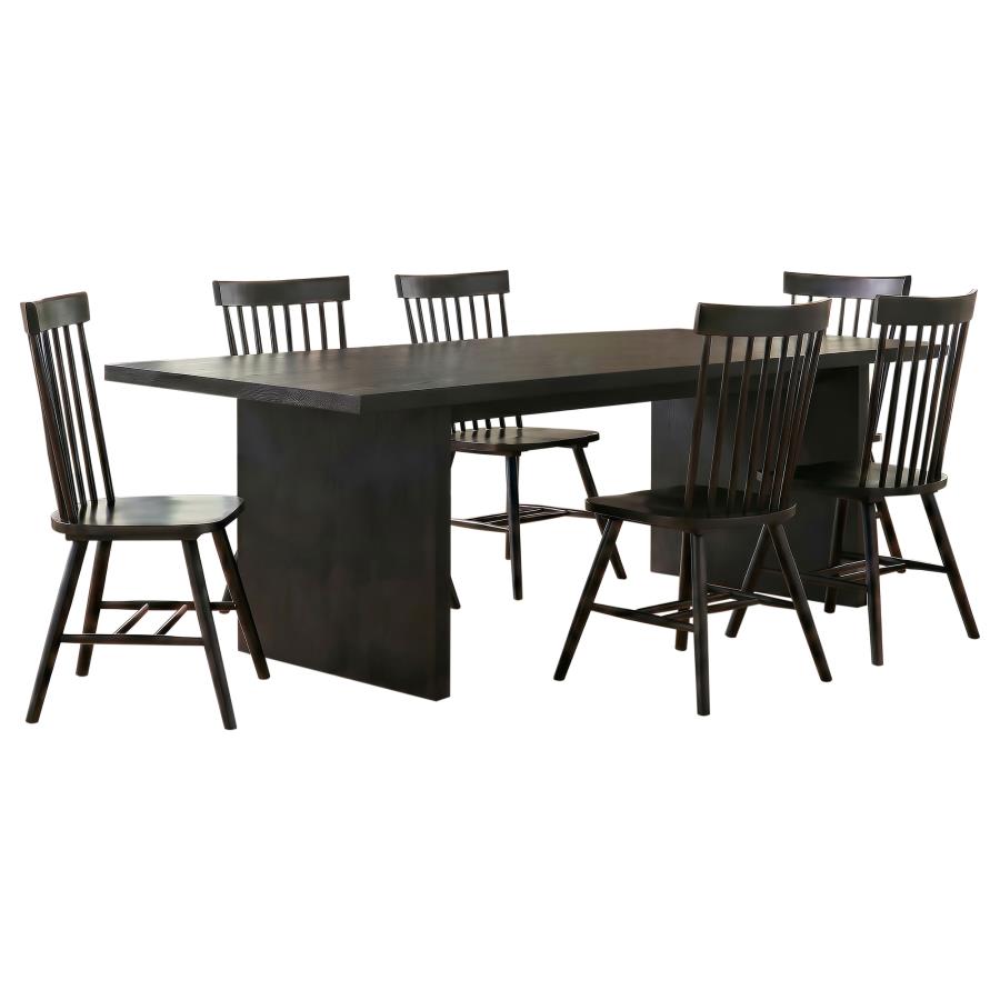 Decker 7-piece 82-inch Dining Set with High Back Windsor Chairs Black