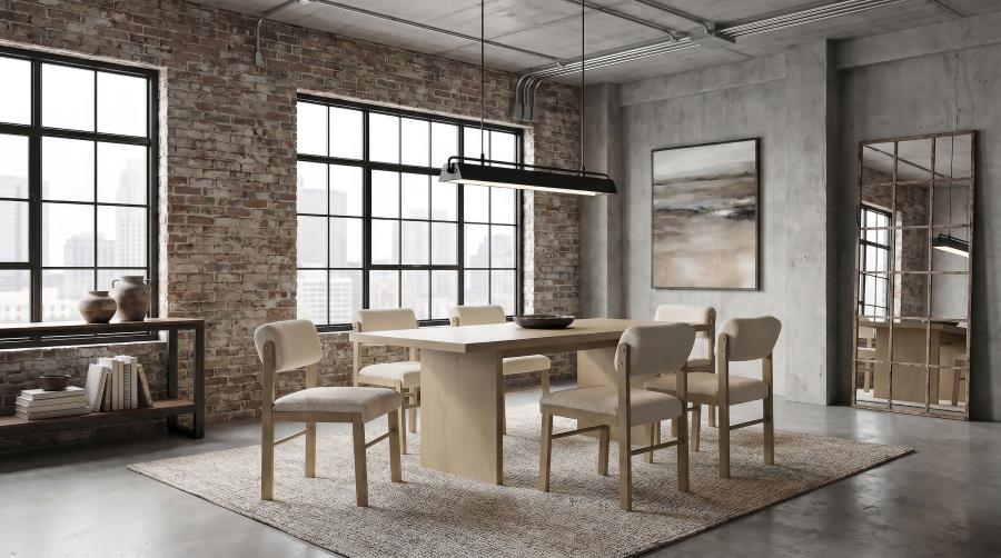 Decker 7-piece 82-inch Dining Set with Fabric Chairs Natural Oak