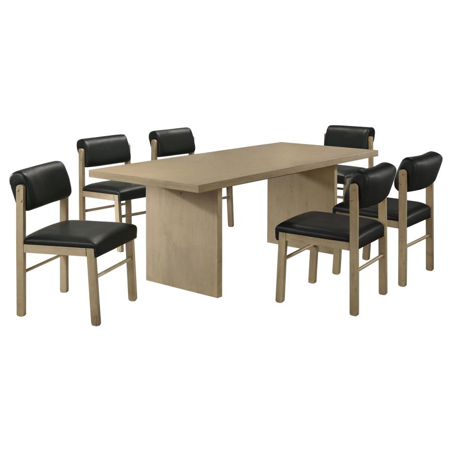 Decker 7-piece 82-inch Dining Set with Faux Leather Chairs Natural Oak