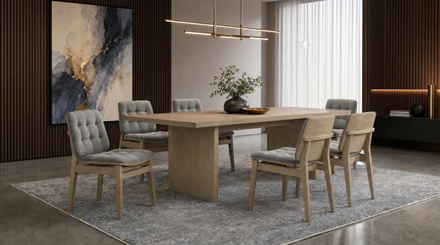 Decker 7-piece 82-inch Dining Set with Grey Tufted Chairs Natural Oak