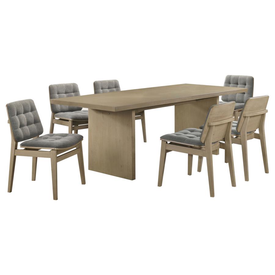 Decker 7-piece 82-inch Dining Set with Grey Tufted Chairs Natural Oak
