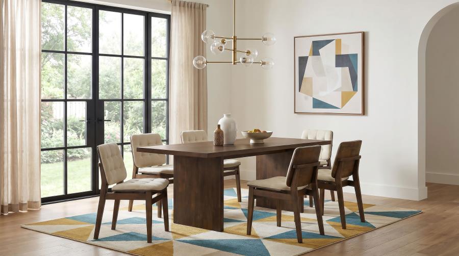 Decker 7-piece 82-inch Dining Set with Cream Tufted Chairs Walnut
