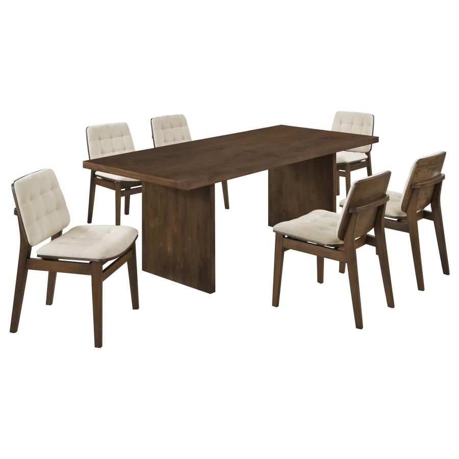 Decker 7-piece 82-inch Dining Set with Cream Tufted Chairs Walnut