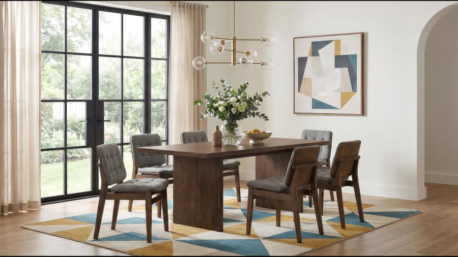 Decker 7-piece 82-inch Dining Set with Grey Tufted Chairs Walnut