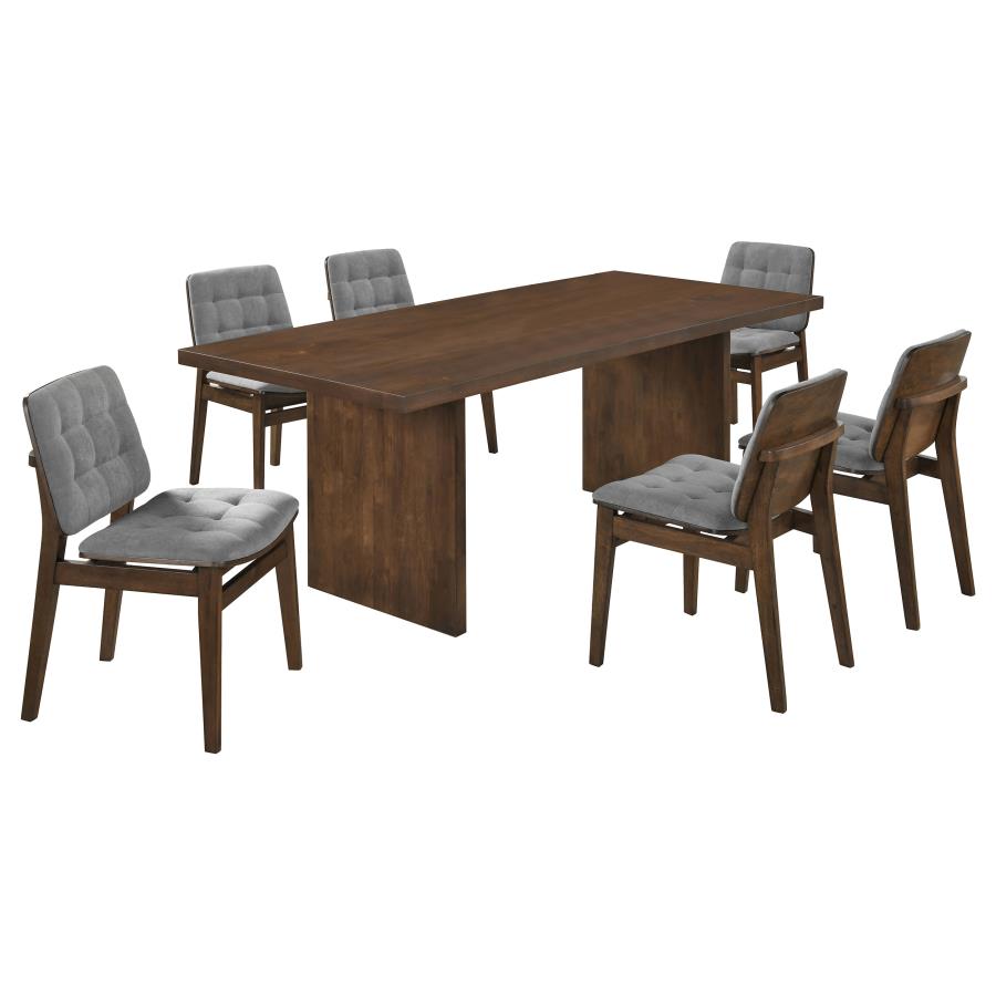 Decker 7-piece 82-inch Dining Set with Grey Tufted Chairs Walnut
