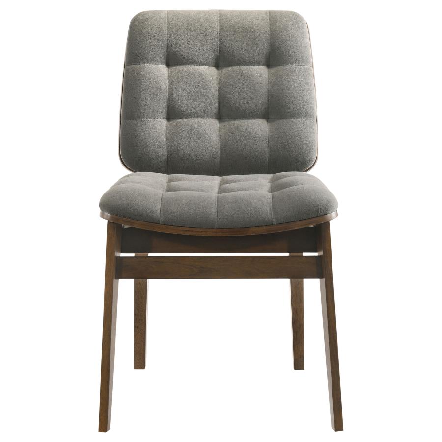 Decker 7-piece 82-inch Dining Set with Grey Tufted Chairs Walnut
