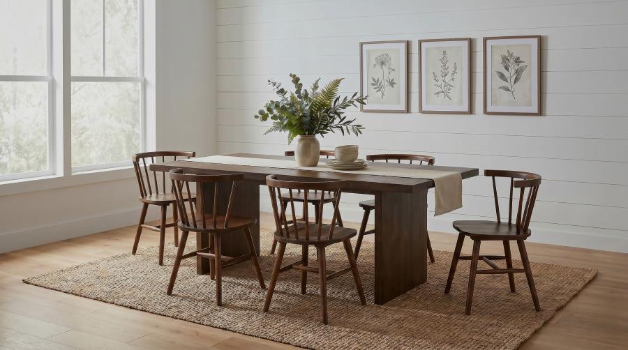 Decker 7-piece 82-inch Dining Set with Open Back Windsor Chairs Walnut