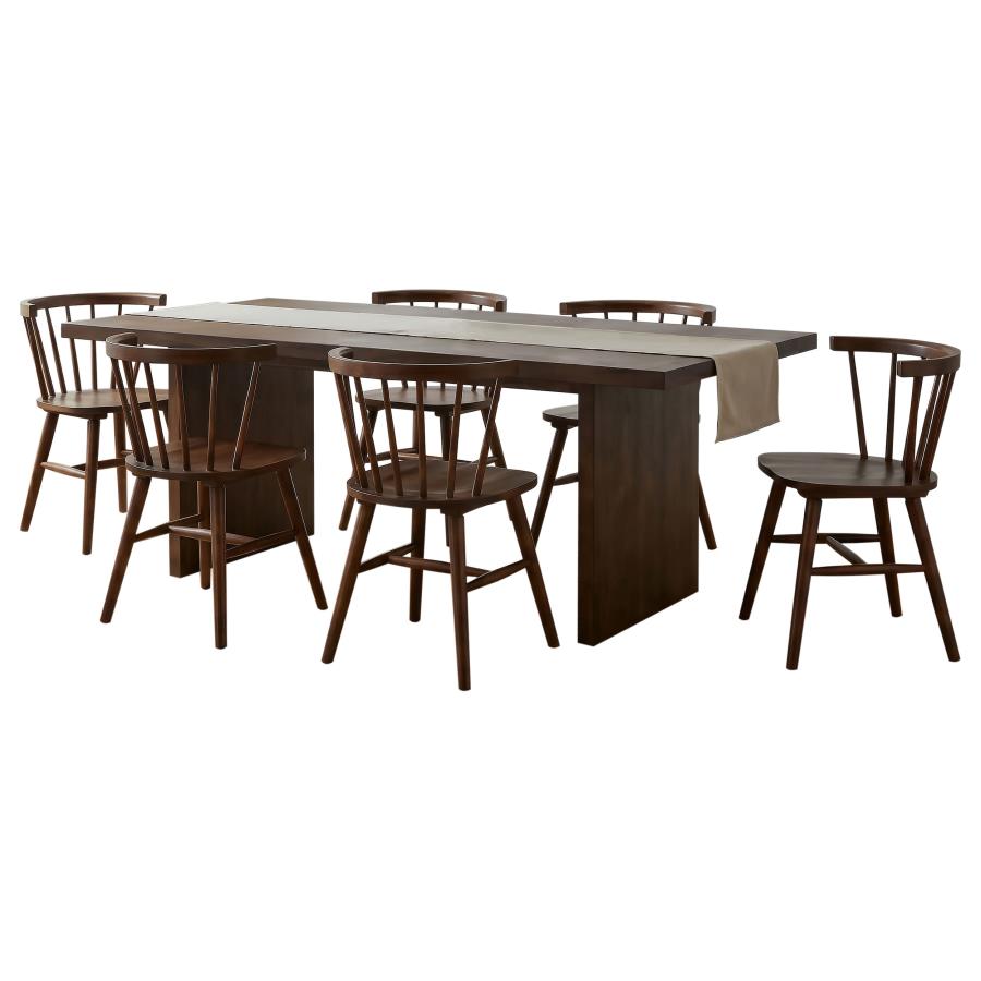 Decker 7-piece 82-inch Dining Set with Open Back Windsor Chairs Walnut