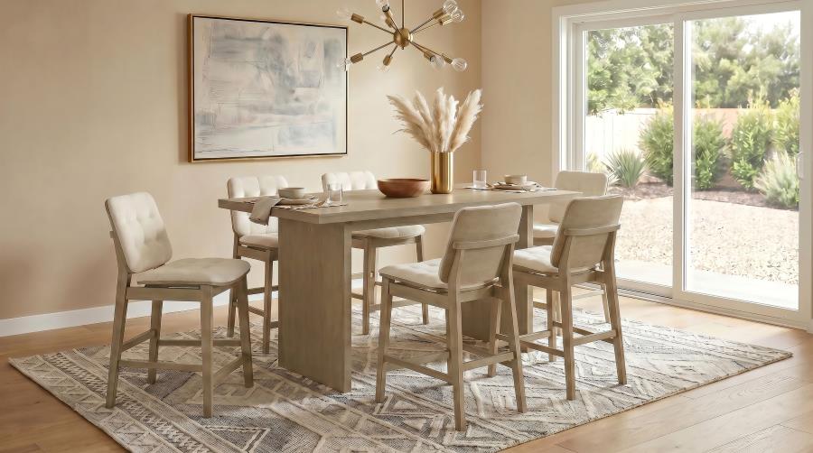 Decker 7-piece Counter Height Set with Cream Tufted Chairs Natural Oak