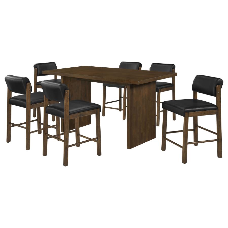 Decker 7-piece Counter Height Set with Faux Leather Chairs Walnut