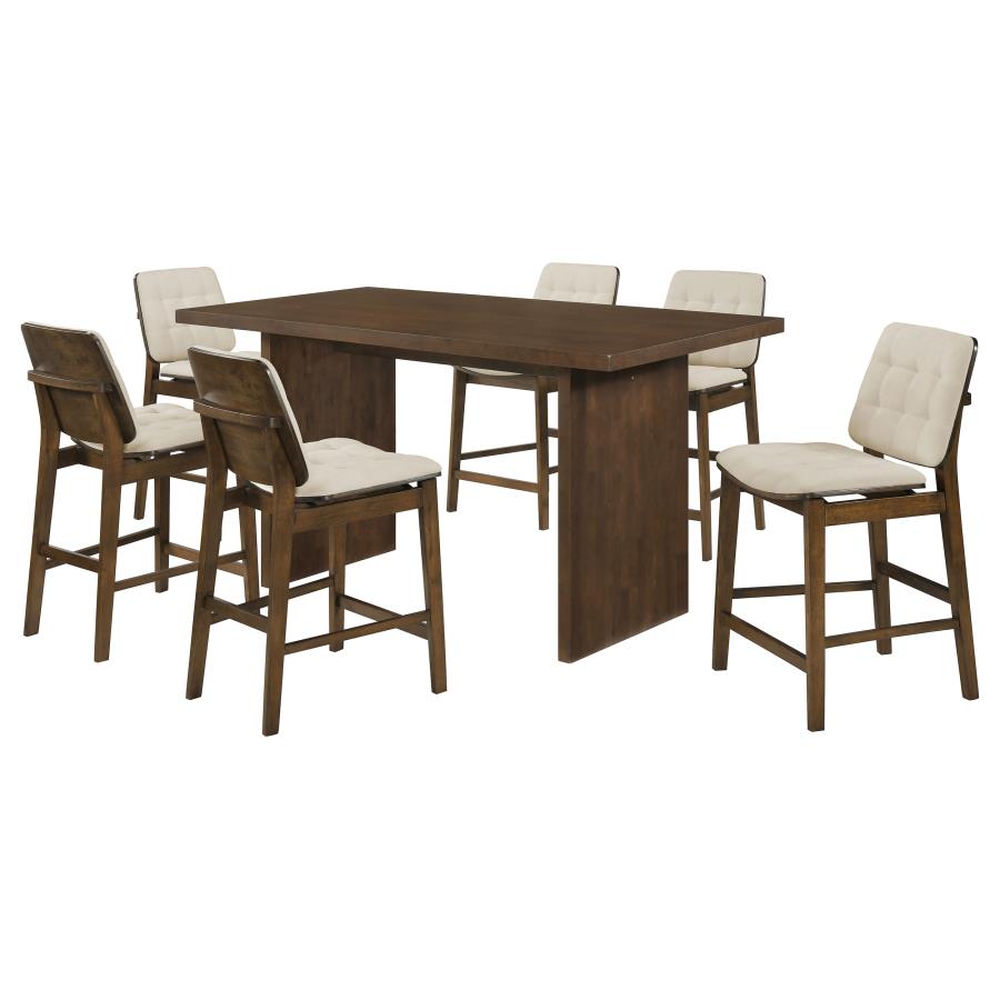 Decker 7-piece Counter Height Set with Cream Tufted Chairs Walnut