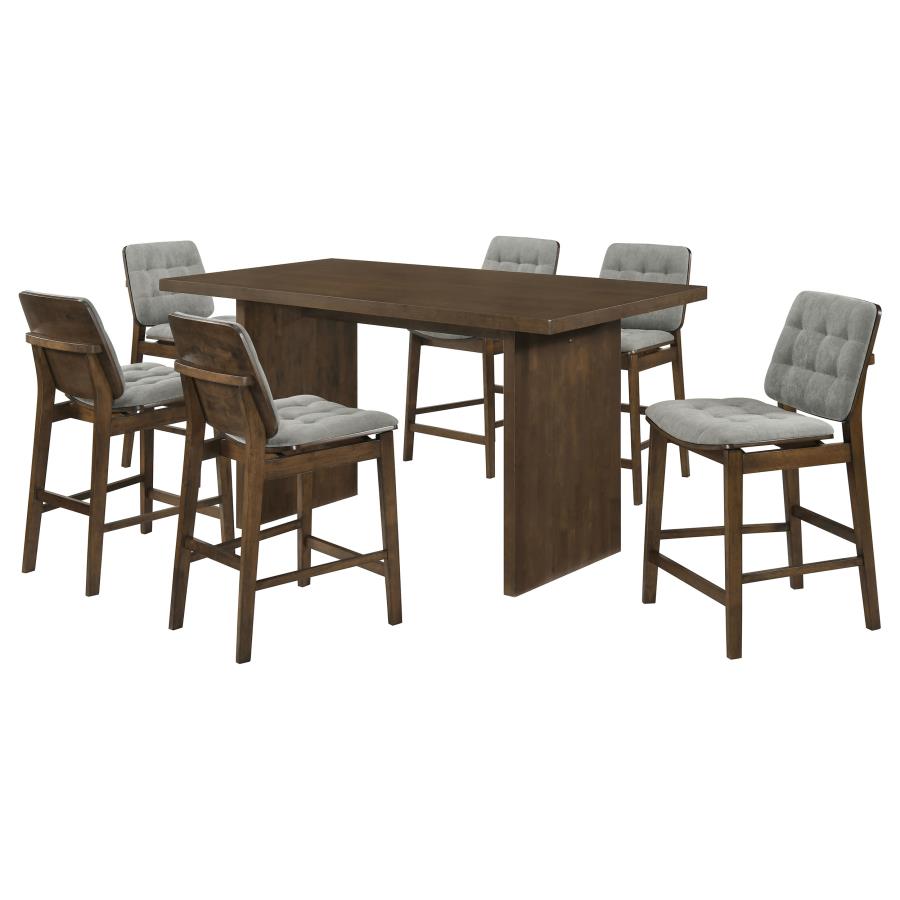 Decker 7-piece Counter Height Set with Grey Tufted Chairs Walnut
