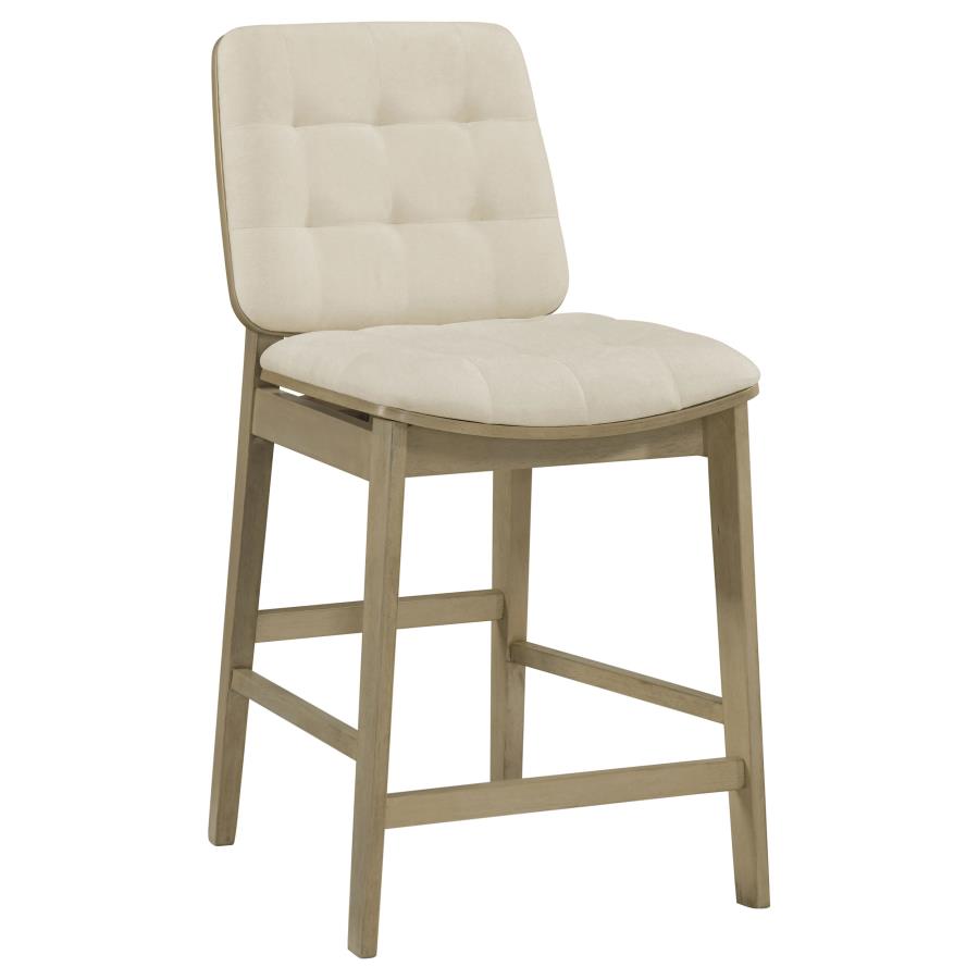 Redbridge Velvet Upholstered Counter Chair Cream and Natural Oak (Set of 2)