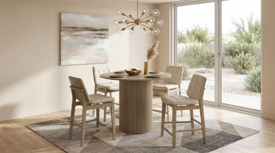 Redbridge Velvet Upholstered Counter Chair Cream and Natural Oak (Set of 2)