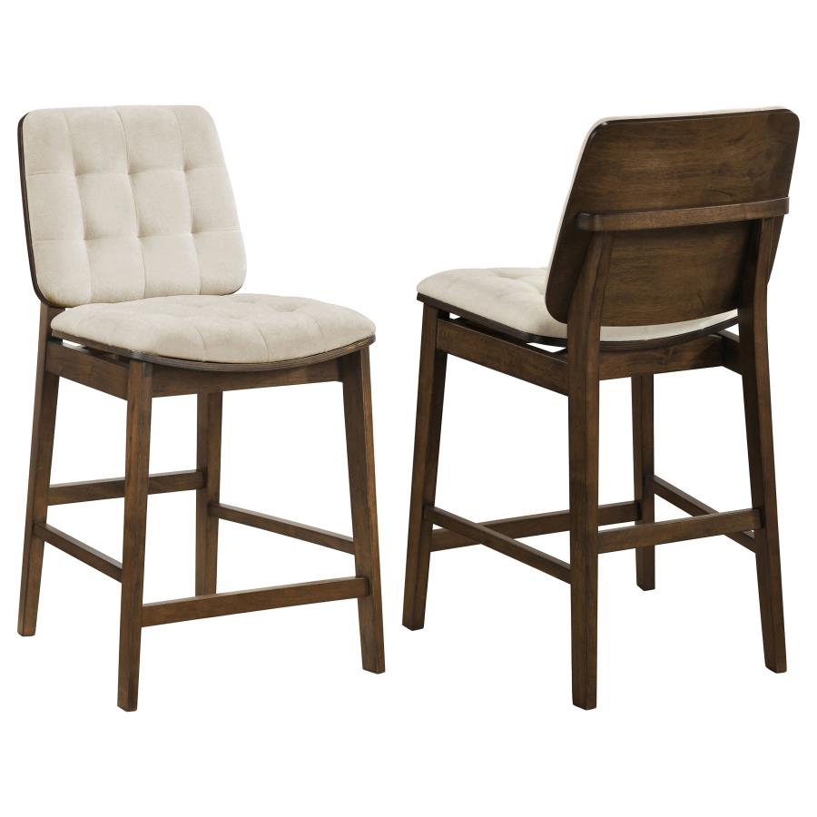 Redbridge Velvet Upholstered Counter Chair Cream and Walnut (Set of 2)