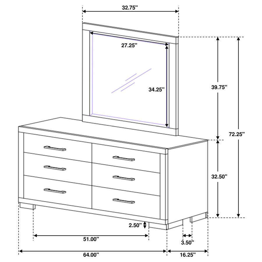 Jessica 6-drawer Dresser with Mirror Cappuccino
