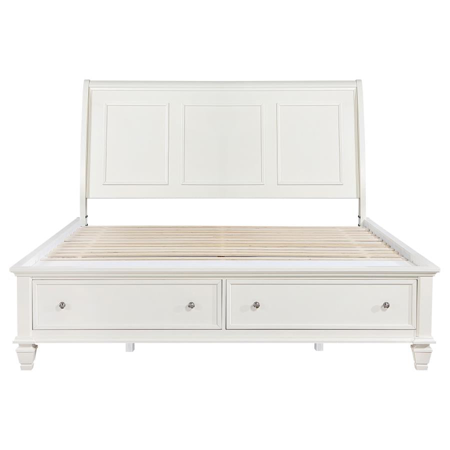 Sandy Beach Wood Eastern King Storage Panel Bed Cream White