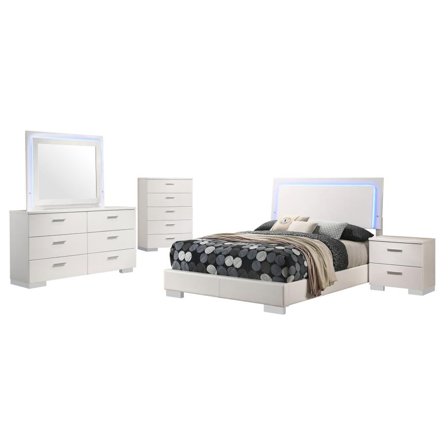 Felicity 5-piece Full LED Mirror Bedroom Set White High Gloss