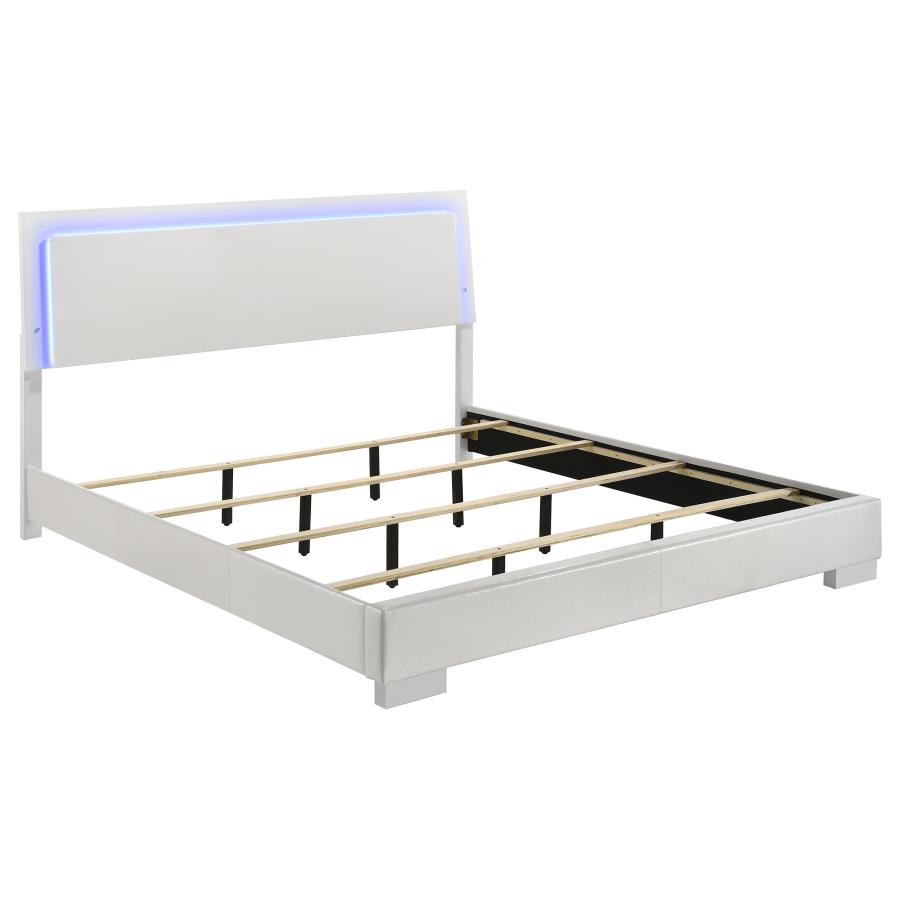 Felicity 4-piece Eastern King LED Mirror Bedroom Set White High Gloss