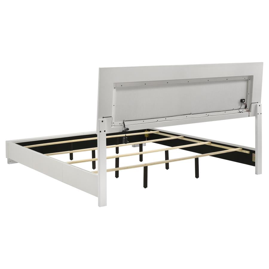Felicity 4-piece Eastern King LED Mirror Bedroom Set White High Gloss