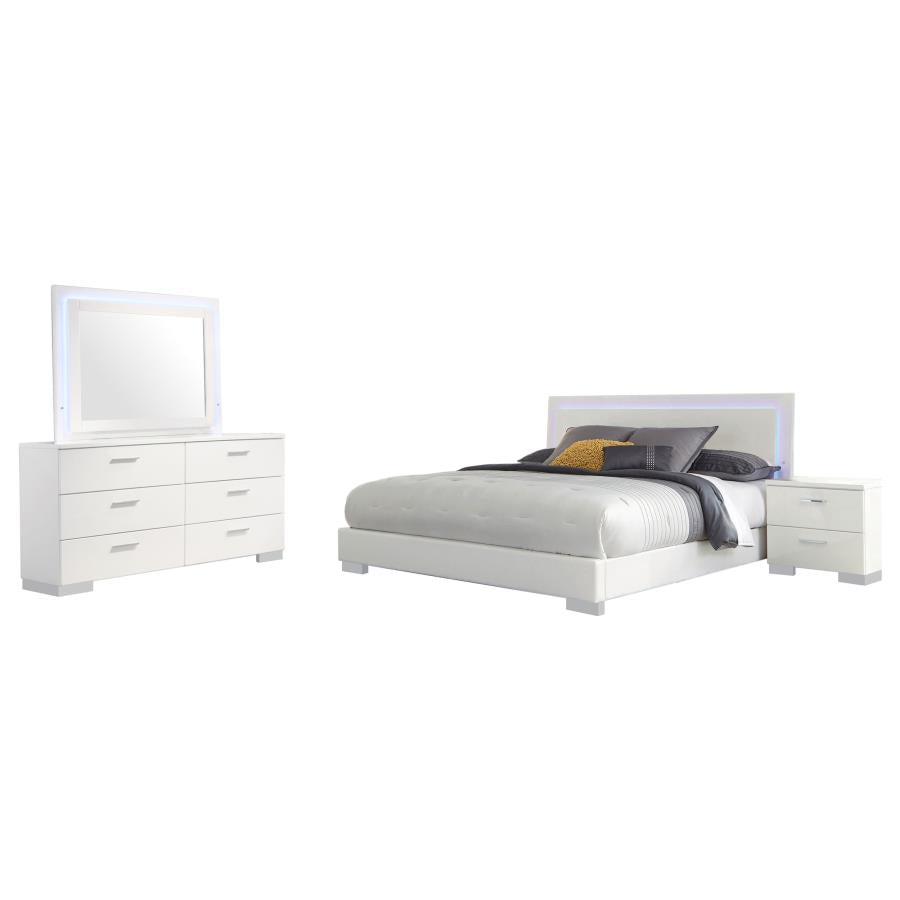 Felicity 4-piece California King LED Mirror Bedroom Set White High Gloss