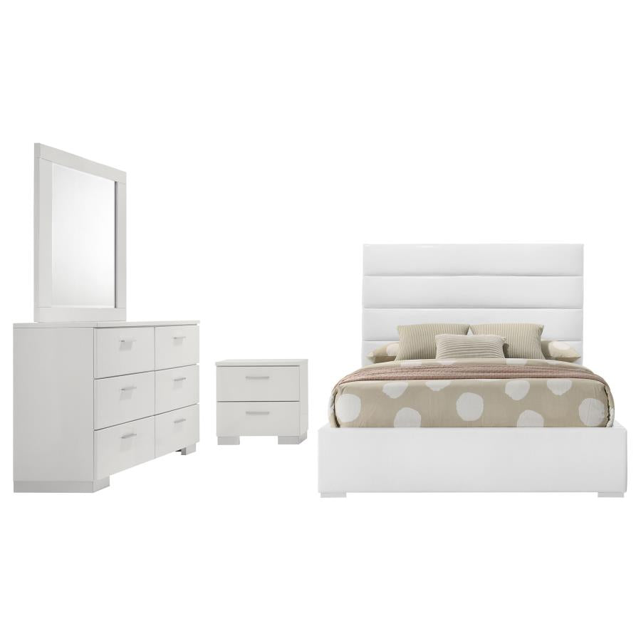 Felicity 4-piece Full Upholstered Bedroom Set White High Gloss