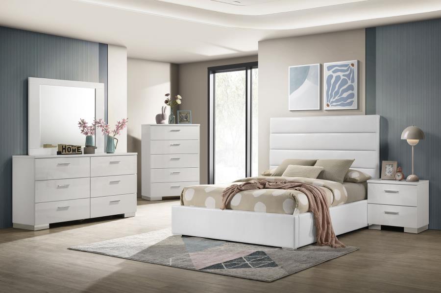Felicity 5-piece Full Upholstered Bedroom Set White High Gloss