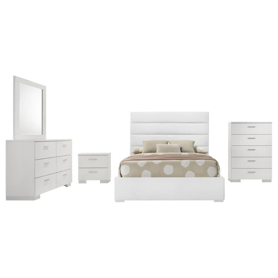 Felicity 5-piece Full Upholstered Bedroom Set White High Gloss