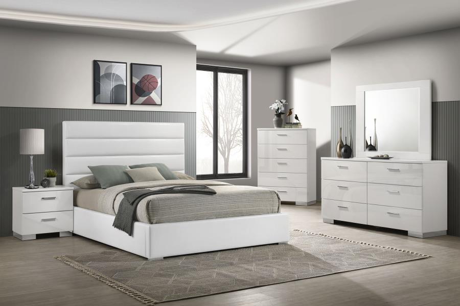 Felicity 5-piece Eastern King Upholstered Bedroom Set White High Gloss